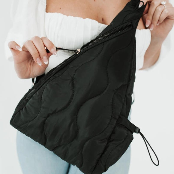 Striding Through Philly Puffer Nylon Sling Bag or Backpack Black