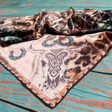 Longhorn & Leopard Wild Rag Scarf | Khaki & Turquoise | 36x36