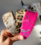 Genuine Cowhide Leather Headband | Leopard Print | One of a Kind