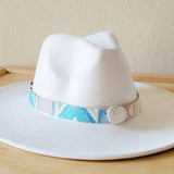 Embossed Pastel Navajo Leather Hat Band with White Turquoise Slab