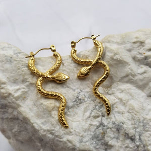 Gold Snake Serpent Hoop Earrings