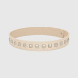 Bone Faux Leather Hat Band with Silver-Tone Pyramid Studs