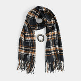 Woven Scarf & Bracelet Gift Set - Black Plaid Winter Accessory