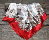 Red Wine Floral Printed Western Southwestern Wild Rag Scarf Accent