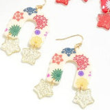 Acrylic Snowflake Garland Arch Drop Earrings with Glitter Star Dangle White