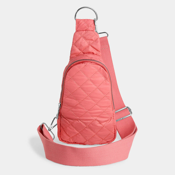 Rhea Nylon Puffer Crossbody Sling Bag Salmon Pink
