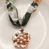 Tropical Green Knotted Scarf Layering Necklace with Flower Charm