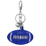 Bling Crystal Blue Football Game Day Tassel Keychain Bag Charm
