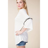 Loose Fit Bell Sleeve Kimono Top with Special Trims in Ivory