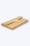Ivory Faux Straw Flap Clutch with Gold Clasp