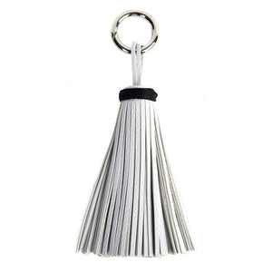 Jumbo White with Black Trim Tasseled Key Chain