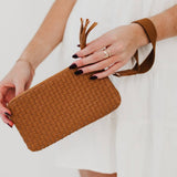Emma Woven Vegan Leather Clutch Wristlet | Brown