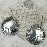 Silver Buffalo Western Concho Disc Medallion Dangle Earrings