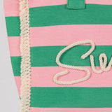 Striped Rope Fringe Summer Tote Bag in Pink & Green