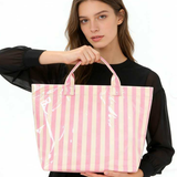 Striped Vinyl Tote Bag — Pink Yellow