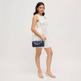 Rachel Woven Barrel Clutch | Navy with Beaded Handle & Chain Strap