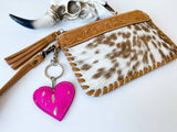 Western Heart Hair On Cowhide Keychain Bag Charm Leopard