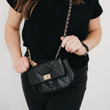 Queenie Quilted Chain Crossbody Bag Black