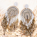 Reach For The Sky White Seed Bead Fringe Earrings