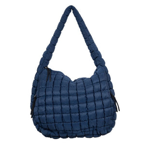 Navy Blue Oversized Slouchy Quilted Puffer Puffy Hobo Tote Bag