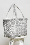 Hand Block-Printed Quilted Floral Tote Bag – Ivory & Grey