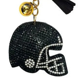 Bling Football Helmet Crystal Keychains Bag Charms Black