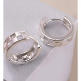 Checker Cutout Huggie Hoop Earrings - Matte Silver