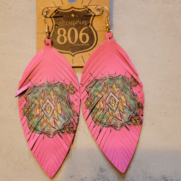 Aztec Print Feather Earring Pink
