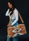 Brown Rust Teal Cream Western Aztec Duffel Weekender Travel Bag