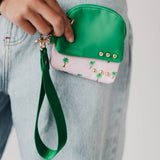 Summer Spritz Dual Nylon Pouch Wristlet Emerald Green Pink Palm Tree