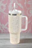 40 oz White Pearl Studded Stainless Steel Tumbler with Handle