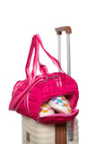 Hot Pink Striped Quilted Duffel Weekender Bag