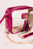 Addison Clear Crossbody Bag with Tassel Metallic Fuchsia