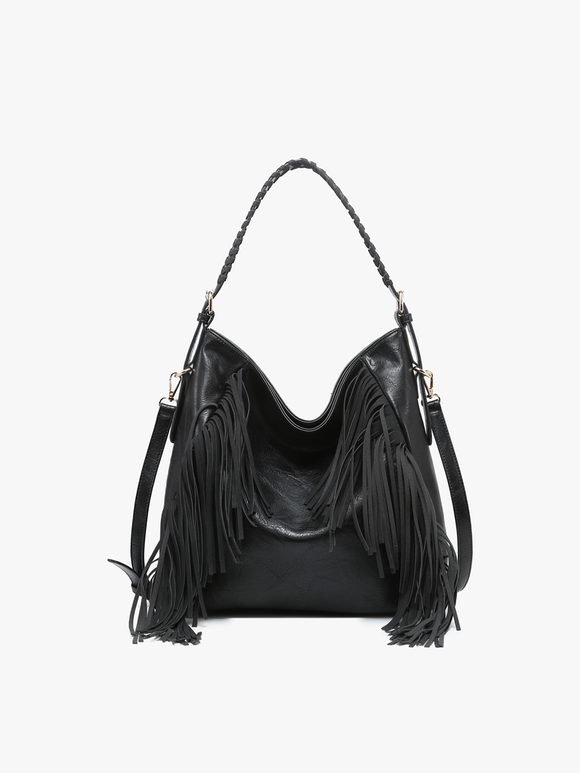 Sav Distressed Hobo with Fringe Detail Black