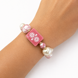 Mahjong Tile Mixed Bead Stretch Bracelet | Lucky Pink
