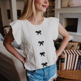 White Cable Knit Bow Sweater Top