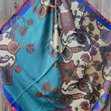 Electric Turquoise Paisley Western Wild Rag Scarf and Antiqued Silver Concho Slide