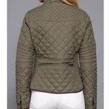 Suede Piping Detail Knit Rib Quilted Padding Jacket Olive