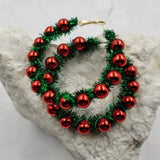 Christmas Pom Pom Beaded Hoops Earrings