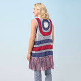 Victory Cotton Crochet Fringe Vest Americana Patriotic Red White Blue