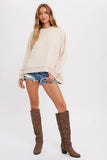 Crewneck Oversized Cotton Blend Sweatshirt Oatmeal