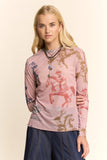 Running Horse Camo Printed Mesh Top — Dusty Pink