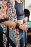 Boho Braided Leather Wide Wrap Adjustable Snap Cuff Bracelet Brown