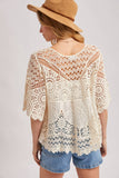 Boho Sheer Crochet Lace Top with Tassels - Natural