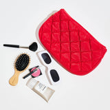 Cloud Kiss Quilted Puffer Nylon Cosmetic Dome Pouch in Red