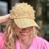 Clara Raffia Ball Cap with Pearl Accents