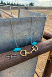 Western Equestrian Turquoise Snaffle Horse Bit Necklace Silver