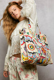 Quilted Boho Tote Bag – Cream Multi Print