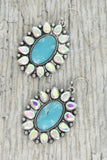 Western Rhinestone Turquoise Oval Concho Earrings | 1.6" Drop