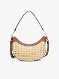 Daisy Crescent Rattan Crossbody with Vegan Leather Contrast Natural Brown